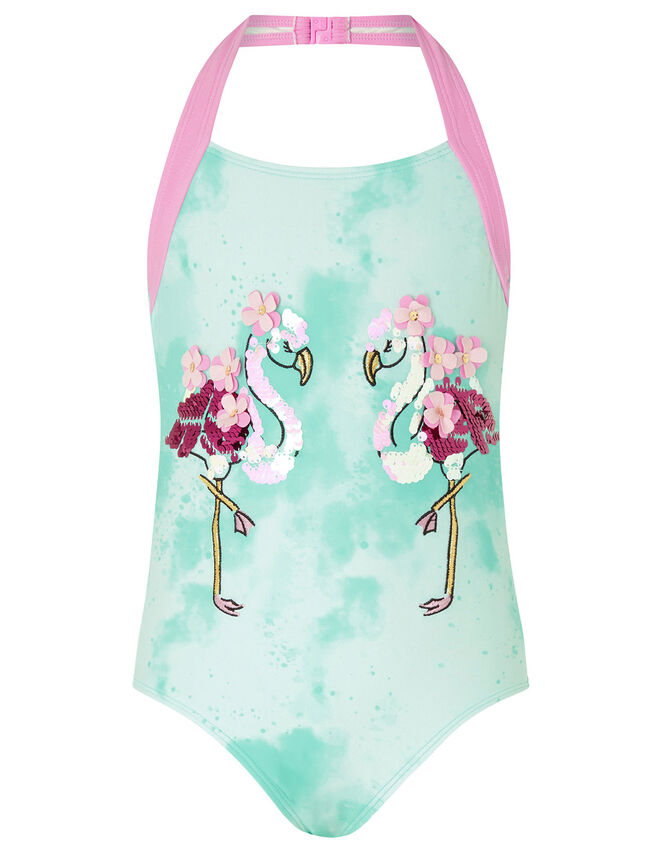 Sequin Flamingo Swimsuit, Blue (TURQUOISE), large