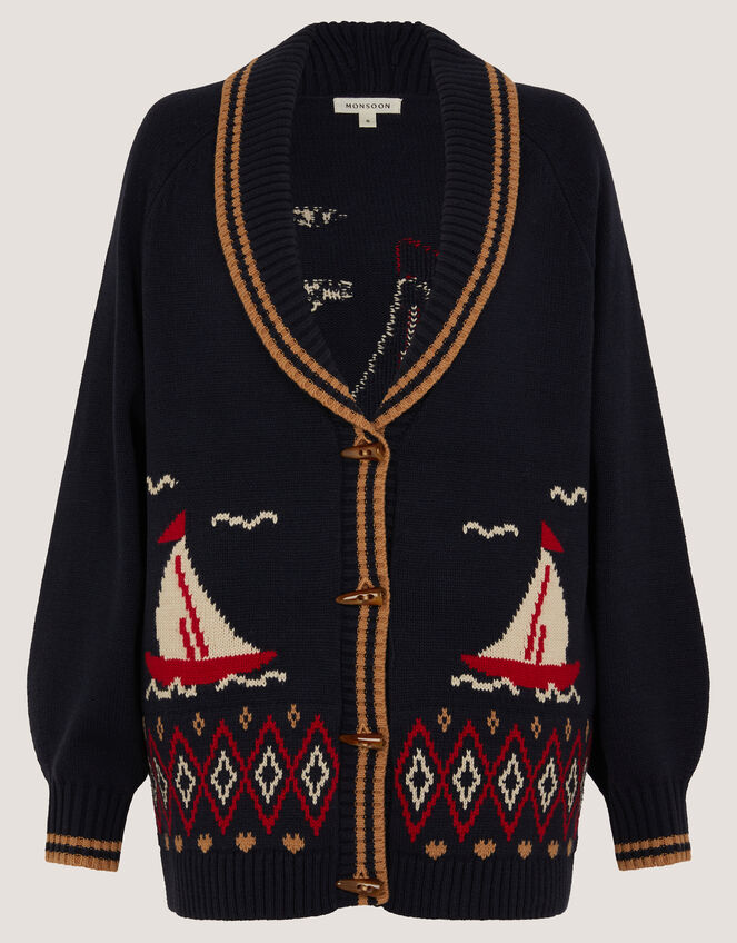 Sapna Oversized Sailor Cardigan, Blue (NAVY), large