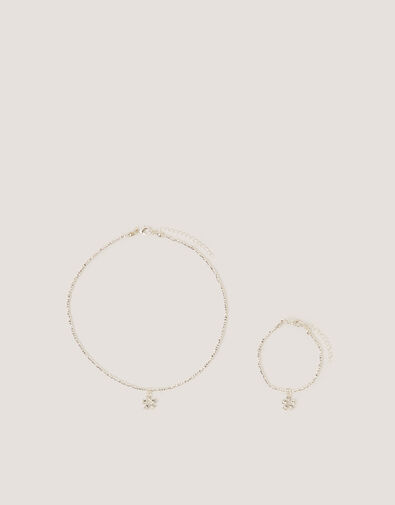 Beaded Flower Diamant&eacute; Necklace & Bracelet Set, , large