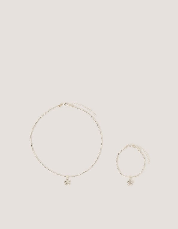 Beaded Flower Diamant&eacute; Necklace & Bracelet Set, , large
