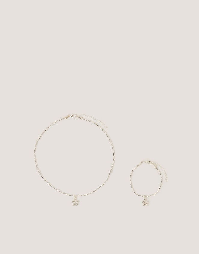 Beaded Flower Diamant&eacute; Necklace & Bracelet Set, , large