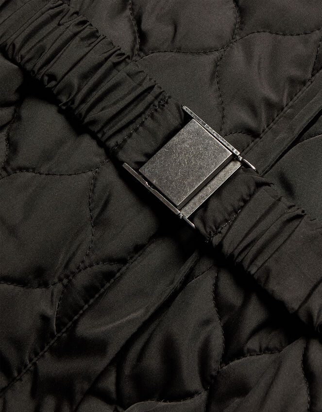 Longline Quilted Coat with Hood, Black (BLACK), large