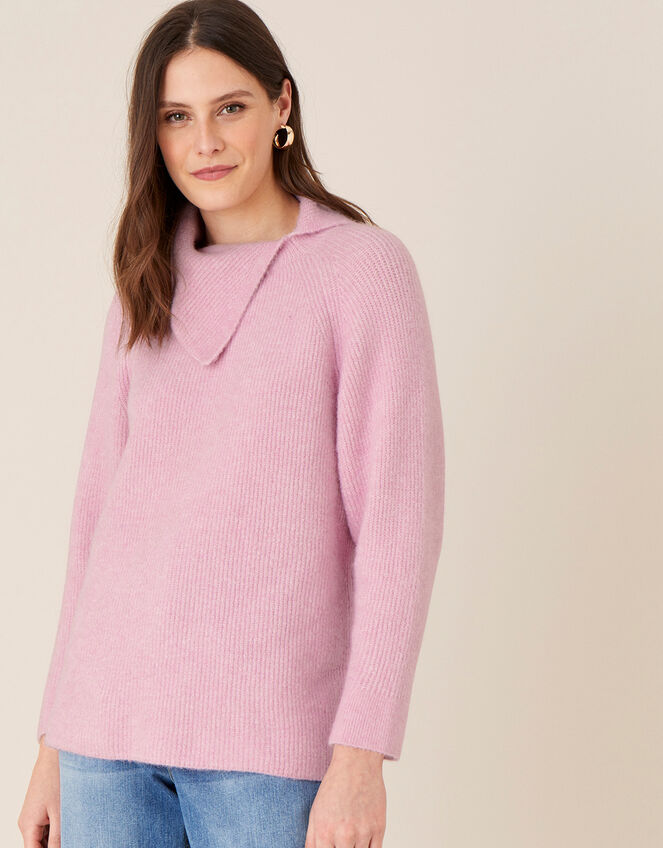 LOUNGE Split Neck Knit Jumper , Pink (PINK), large