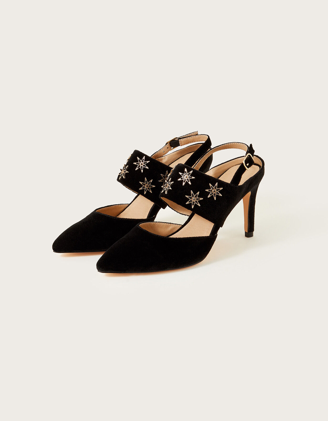 Star Velvet Slingback Shoes Black