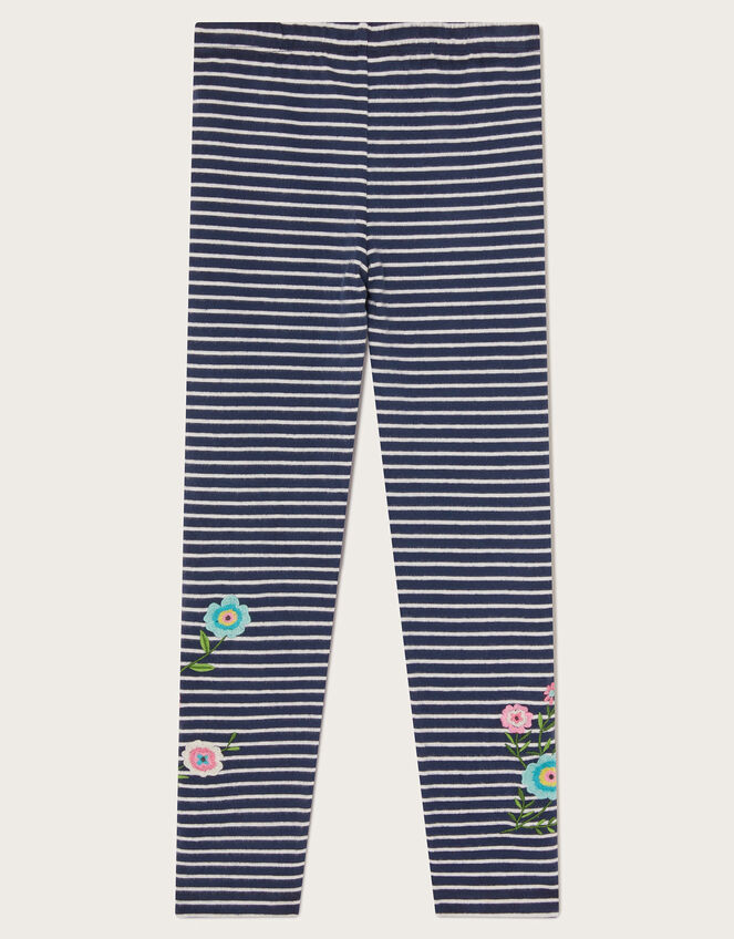 Floral Embroidered Stripe Leggings, Blue (NAVY), large