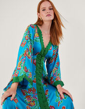 Button Through Print Kaftan Dress, Blue (BLUE), large