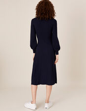 Pleated Knit Dress with LENZING™ ECOVERO™, Blue (NAVY), large