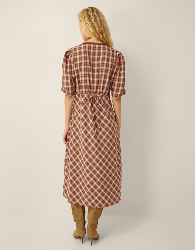 Frankie Check Print Midi Dress, Brown (BROWN), large