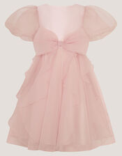 Raphela Puff Sleeve Bow Party Dress, Pink (PINK), large