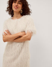 Tori Short Sleeve Fringe Mini Dress, Ivory (IVORY), large