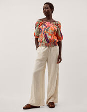 Carmen Bardot Floral Print Top, Green (SAGE), large