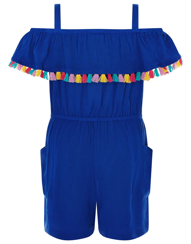 Marley Bardot Tassel Playsuit in LENZING™ ECOVERO™, Blue (BLUE), large