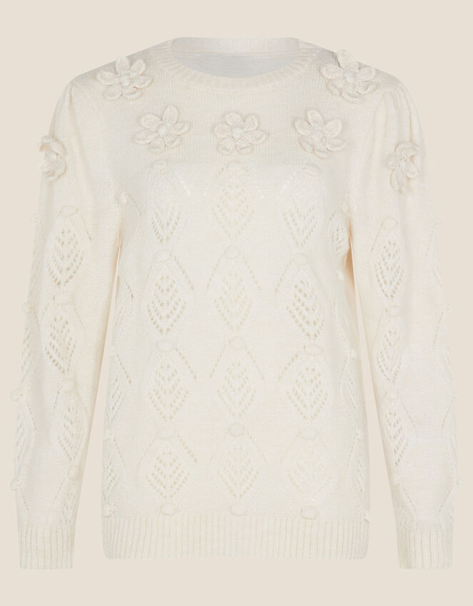 Flower Applique Pointelle Jumper Ivory