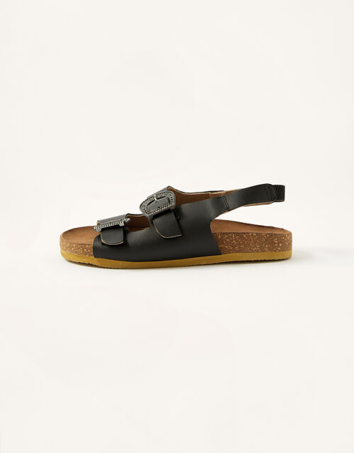 Buckle Detail Double Strap Sandals, Black (BLACK), large