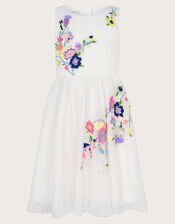 Fiorella Embroidered Scuba Dress, Ivory (IVORY), large