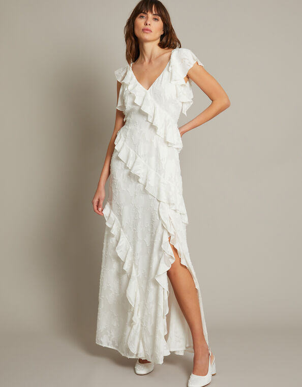 Remi V-Neck Ruffle Maxi Wedding Dress, Ivory (IVORY), large