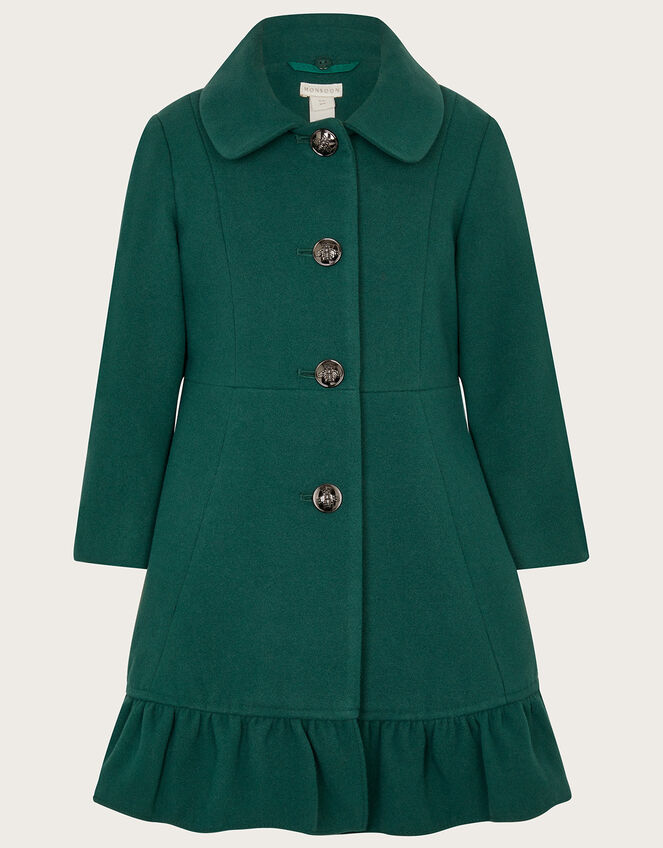 Ruffle Hem Fur Collar Coat, Green (GREEN), large