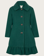 Ruffle Hem Fur Collar Coat, Green (GREEN), large