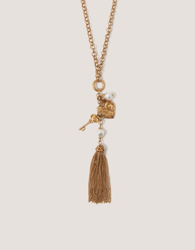 Tassel Heart Charm Necklace, , large