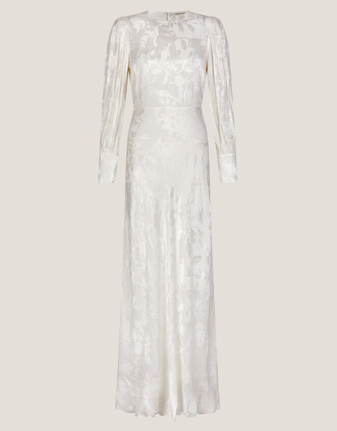 Grace Long Sleeve Satin Wedding Dress, Ivory (IVORY), large