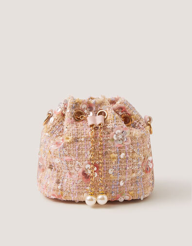 Sequin Tweed Bucket Bag, , large