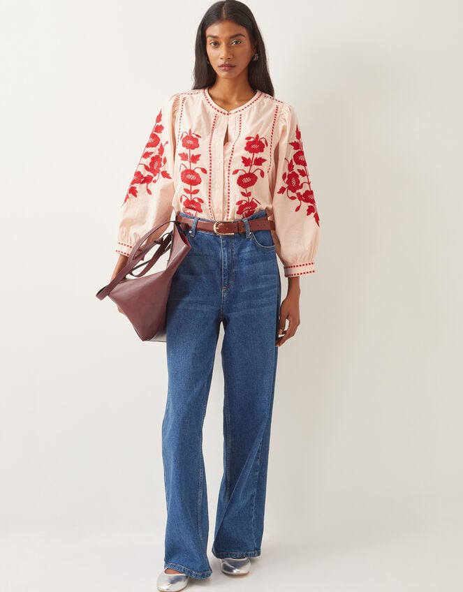 Bronte Floral Embroidered Blouse, Pink (PALE PINK), large