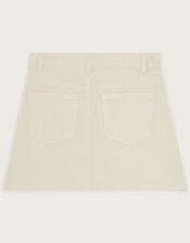 Tulip Embroidered Denim Skirt, Cream (CREAM), large