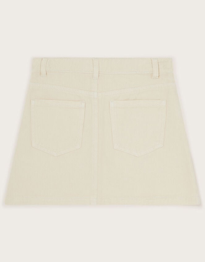 Tulip Embroidered Denim Skirt, Cream (CREAM), large
