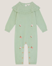 Newborn Embroidered Cable Knit Romper, Green (GREEN), large