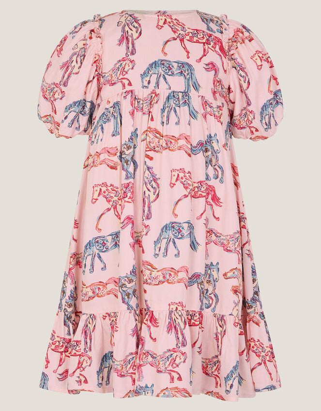 Horse Print Puff Sleeve Dress, Pink (PINK), large