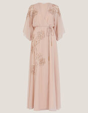 Skyla Floral Embellished Maxi Wrap Dress, Nude (NUDE), large
