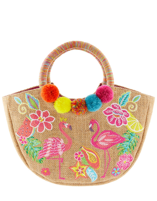 Tropical Paradise Embroidered Woven Bag, , large