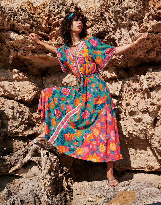 Contrast Floral Print Dress in LENZING™ ECOVERO™ Orange | Day Dresses ...