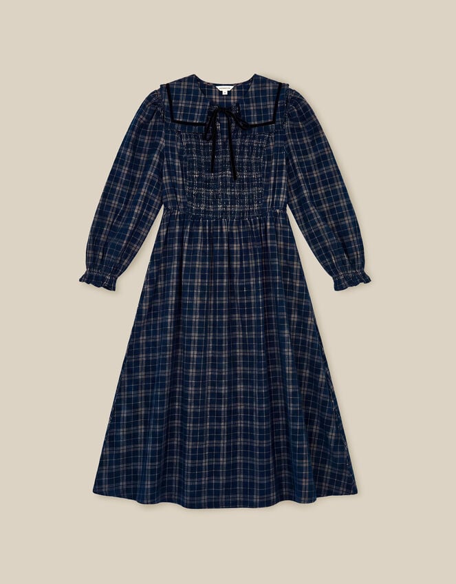 Ruth Check Corduroy Midi Dress, Blue (NAVY), large