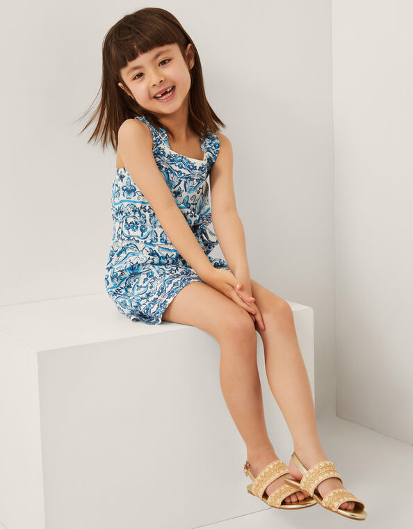Ornate Floral Print Playsuit, Blue (BLUE), large