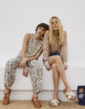 ARTISAN STUDIO Floral Print Trousers, Ivory (IVORY), large