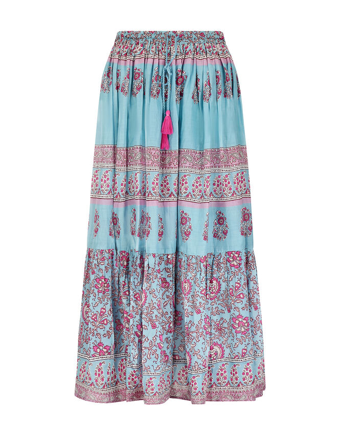 East Print Tie Maxi Skirt, Blue (AQUA), large