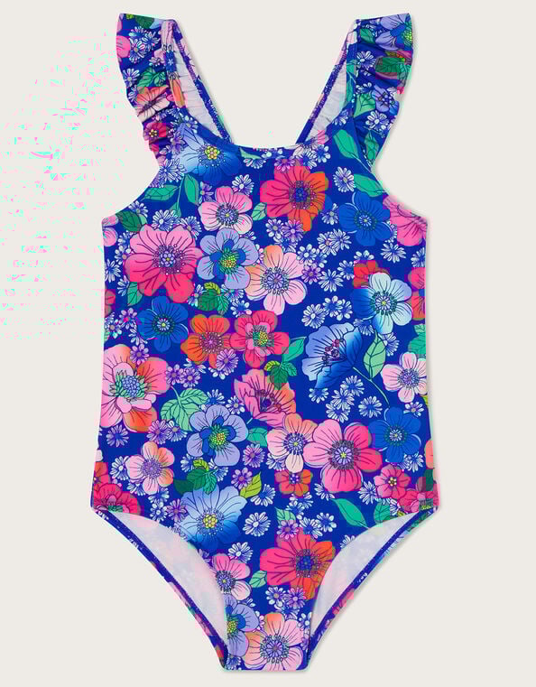 Retro Floral Swimsuit, Blue (BLUE), large