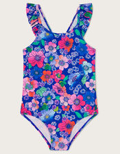 Retro Floral Swimsuit, Blue (BLUE), large