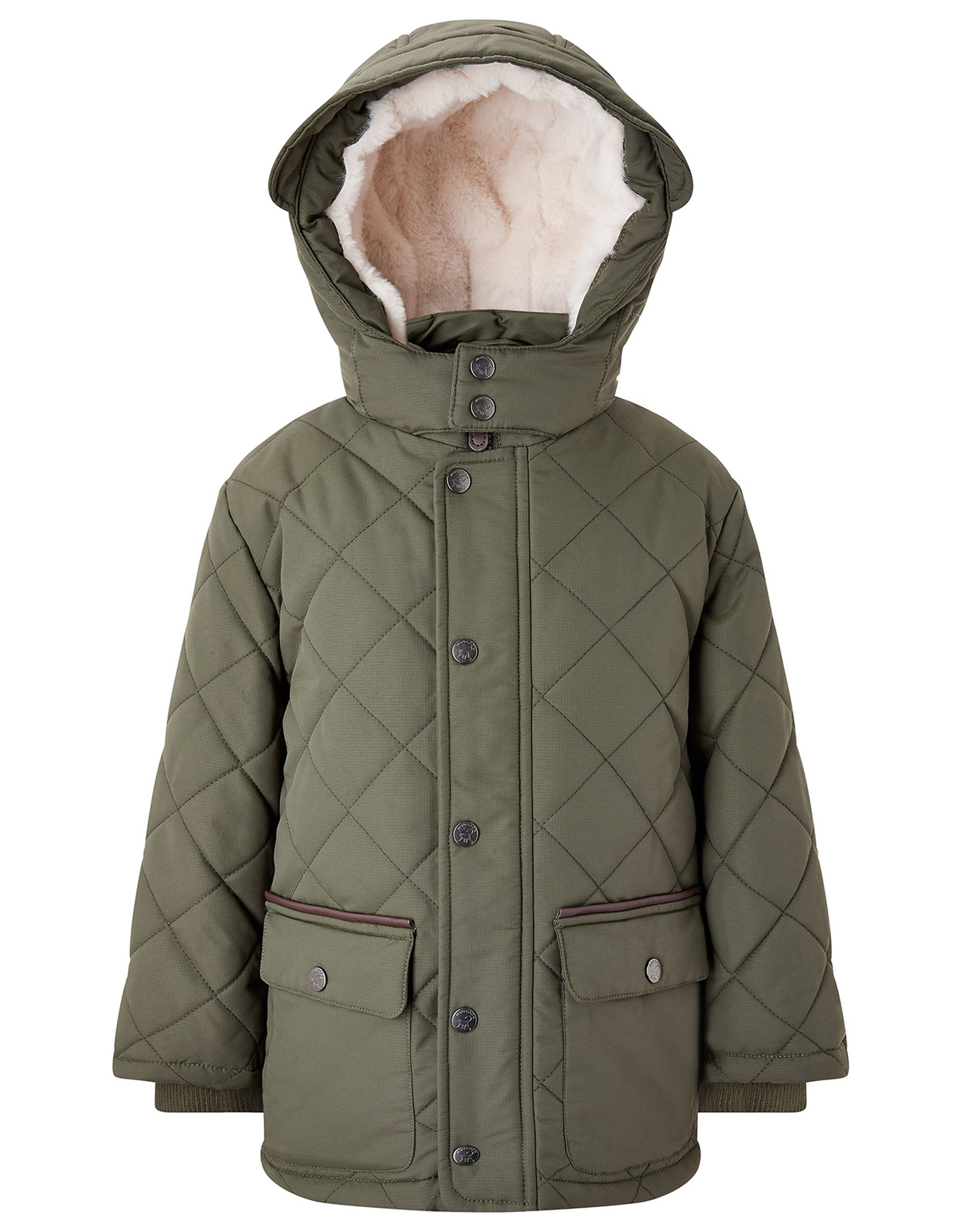 Quilted Hooded Coat with Drawstring Waist Green