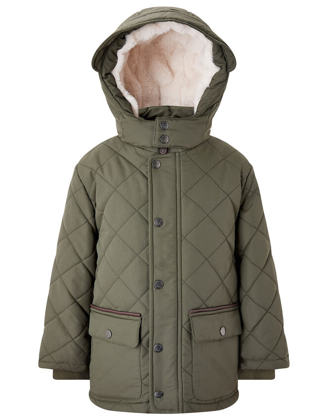Quilted Coat with Hood, Green (KHAKI), large