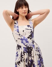 Nicolette Floral Linen Blend Midi Dress, Blue (BLUE), large