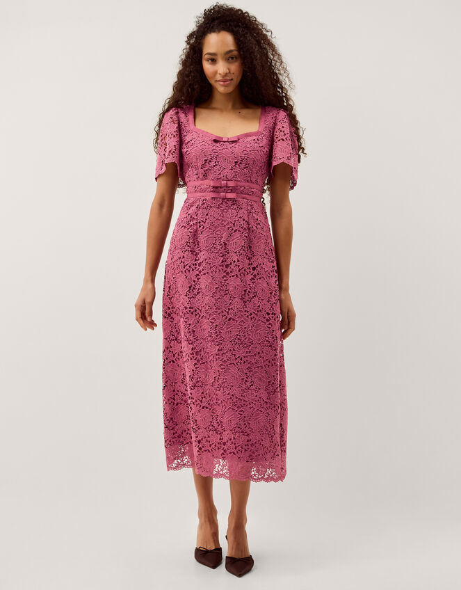 Regina Short Sleeve Lace Midi Dress Pink