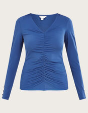 Ruched Front Jersey Top with Recycled Polyester, Blue (BLUE), large