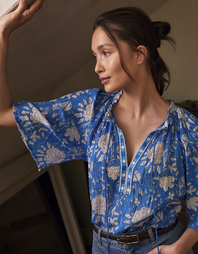 ARTISAN STUDIO Printed Top, Blue (BLUE), large