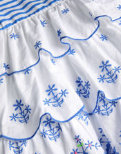 Broderie Stripe Tiered Dress, Blue (BLUE), large