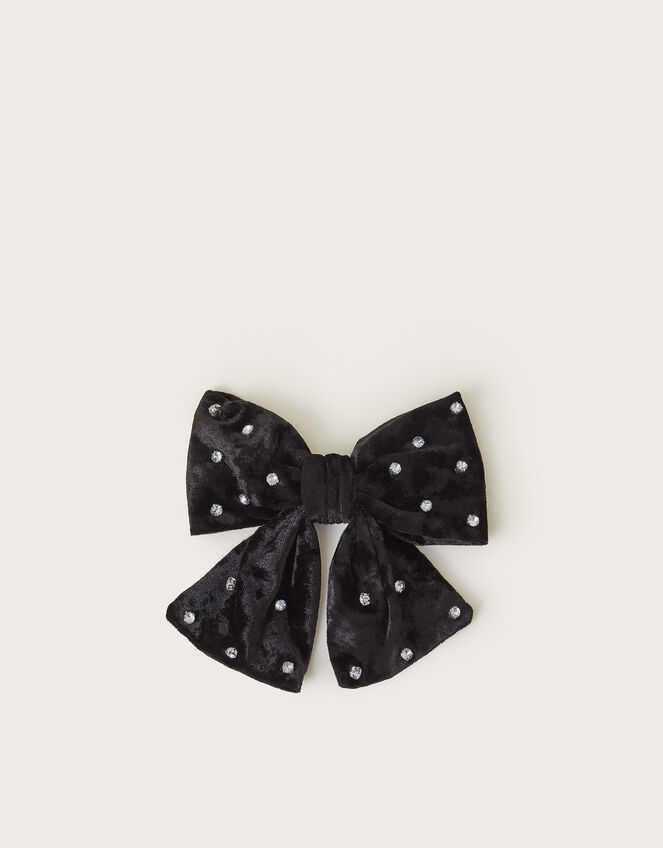 Velvet Diamante Bow Hair Clip, , large