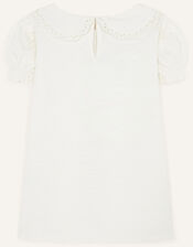 Lace Trim Collar Short Sleeve Top, Ivory (IVORY), large