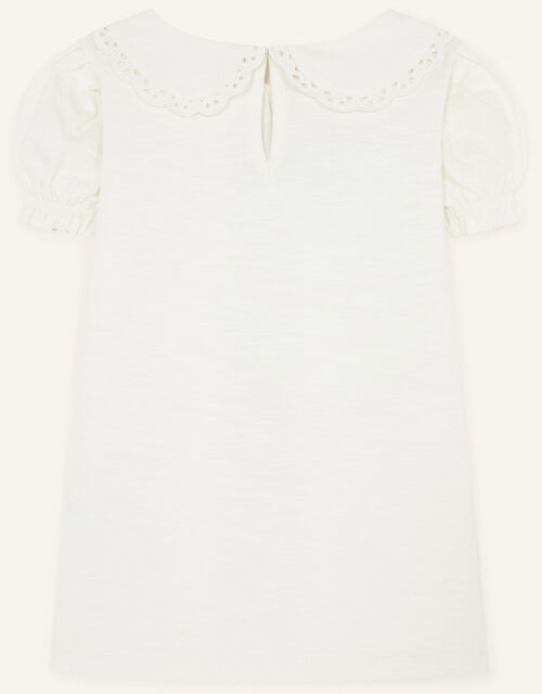 Lace Trim Collar Short Sleeve Top, Ivory (IVORY), large