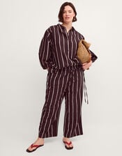 Callie Thorpe x Monsoon Stripe Linen Blend Wide Leg Trousers, Brown (BROWN), large